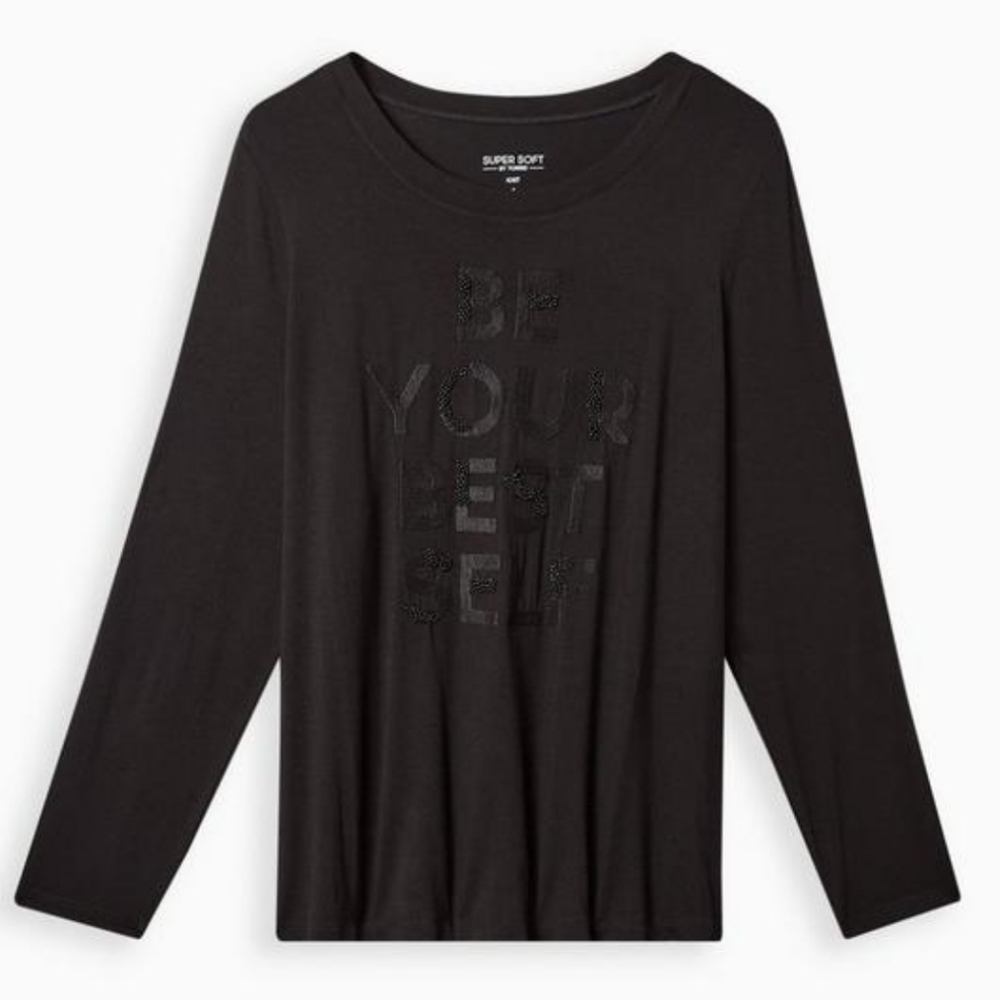 Torrid Be Your Best Self Slim Fit Super Soft Crew Neck Embroidery Detail